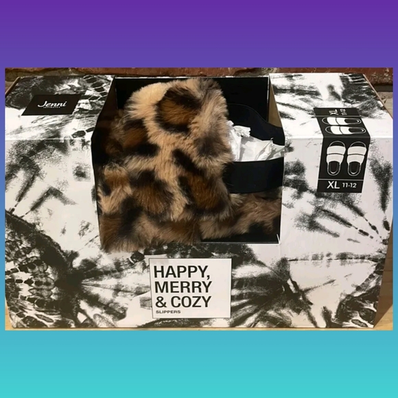 New in box Jenni faux fur slippers new in box, leopard print size XL - Picture 3 of 6